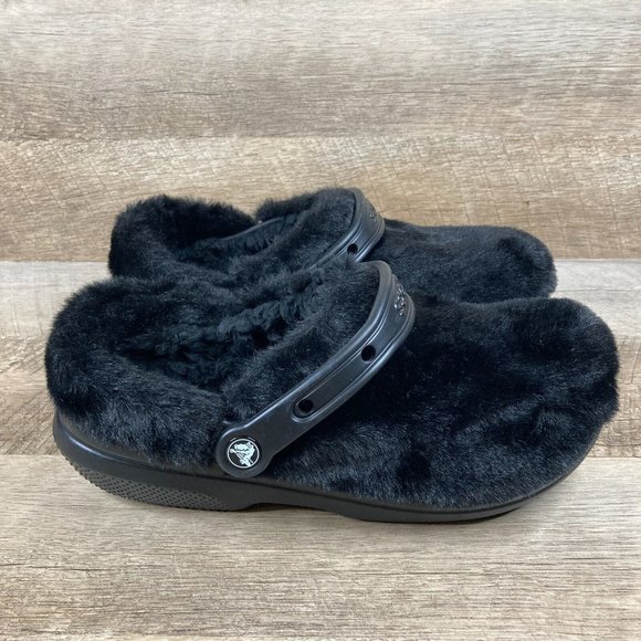 Crocs Women's Classic Fur Sure Black Fur Fuzzy Clogs Size 8 Shoes BRAND NEW - Picture 2 of 10